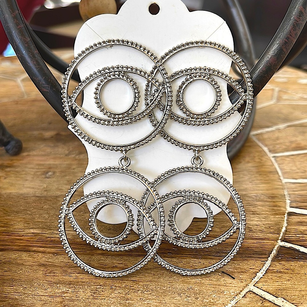 Double tier evil eye earrings